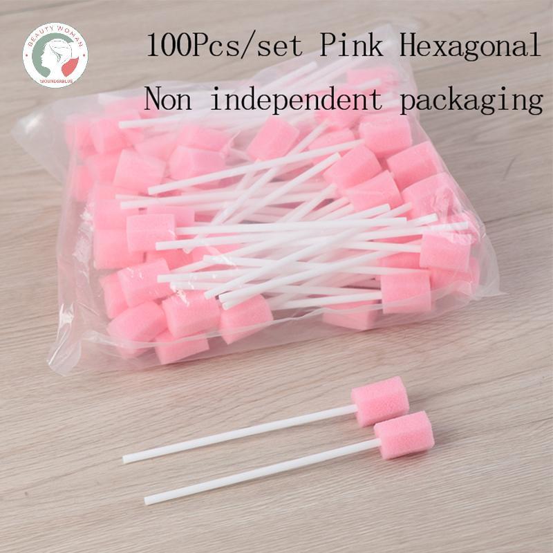 [OU] 100 ชิ้นทิ้งช่องปาก Care ฟองน้ํา Swab ทําความสะอาดฟันปาก Swabs พร้อม Sti TH