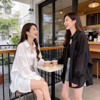 เสื้อเชิ้ตแขนยาวผู้หญิง ผ้าชีฟองเนื้อละเอียด เบาสบาย