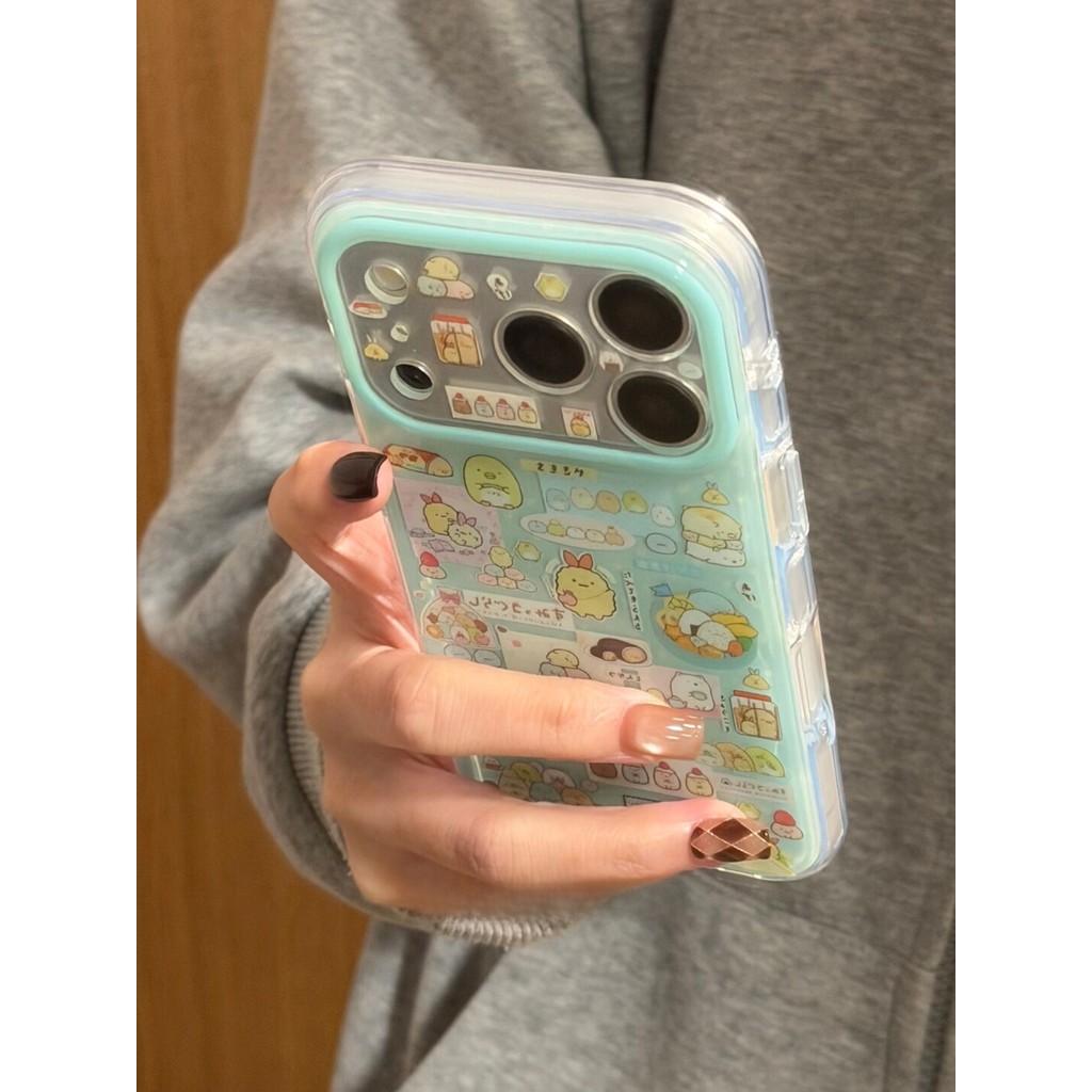 เคสโทรศัพท์น่ารักป้องกันเลนส์การ์ตูนสีเขียวลายจุดไขมันไก่ส