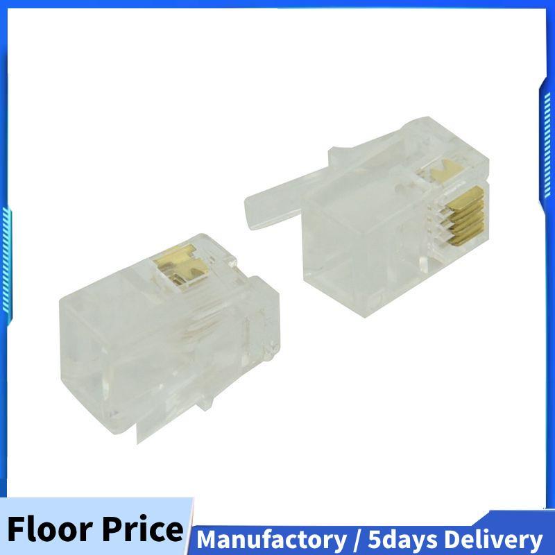 ขั้วต่อแจ็คโทรศัพท์ปลั๊ก RJ9 4P4C 50 ชิ้น โปร่งใส