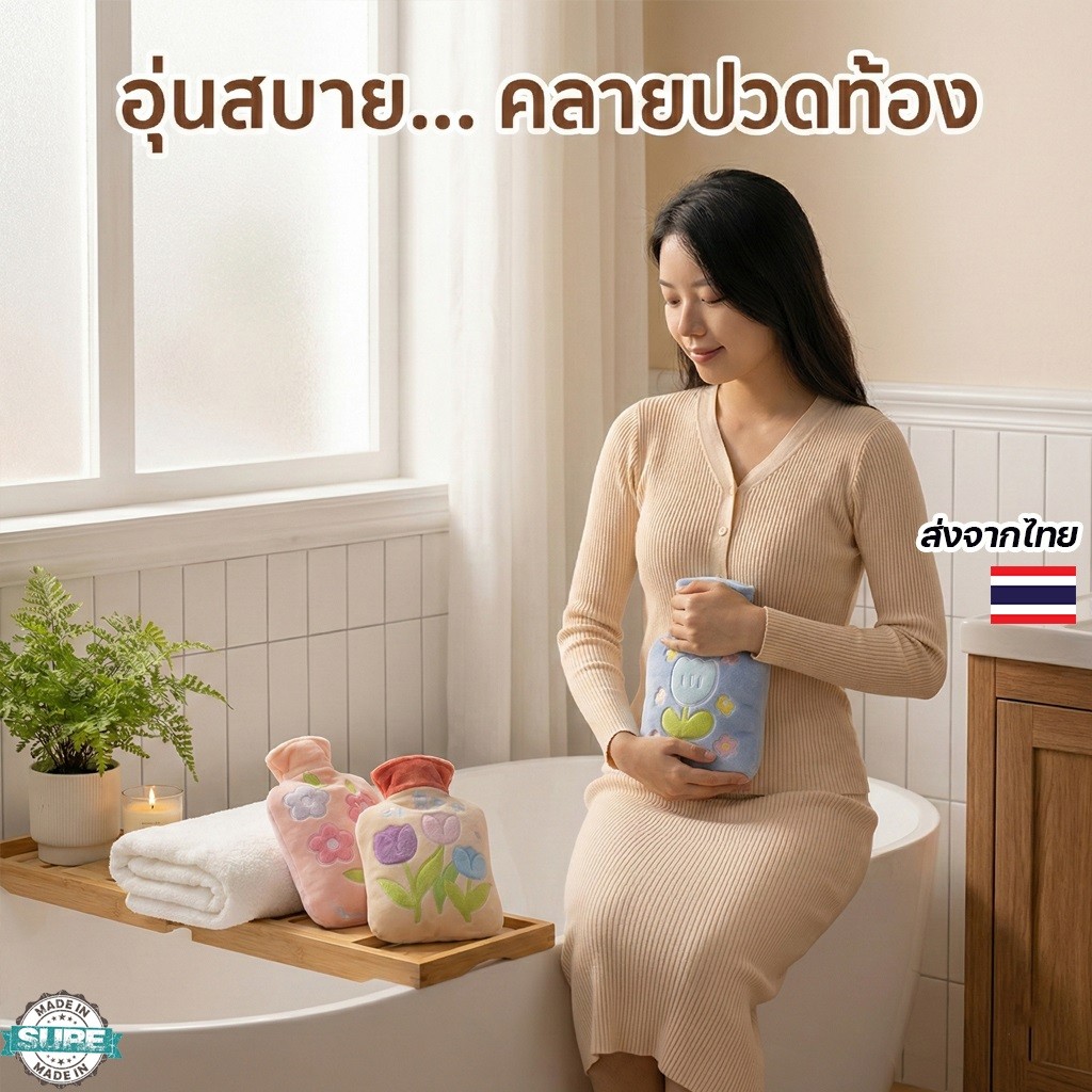 กระเป๋าน้ำร้อนพกพา 500ml ลายน่ารัก วัสดุอย่างดี อุ่นนาน เหมาะลดอาการปวดประจำเดือน ปวดเมื่อยเฉพาะจุด