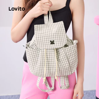 Lovito กระเป๋าเป้สะพายหลังแบบมีเชือกรูดสำหรับนักเรียน กระเป๋าเดินทาง สไตล์เกาหลี สำหรับผู้หญิง LFA107039