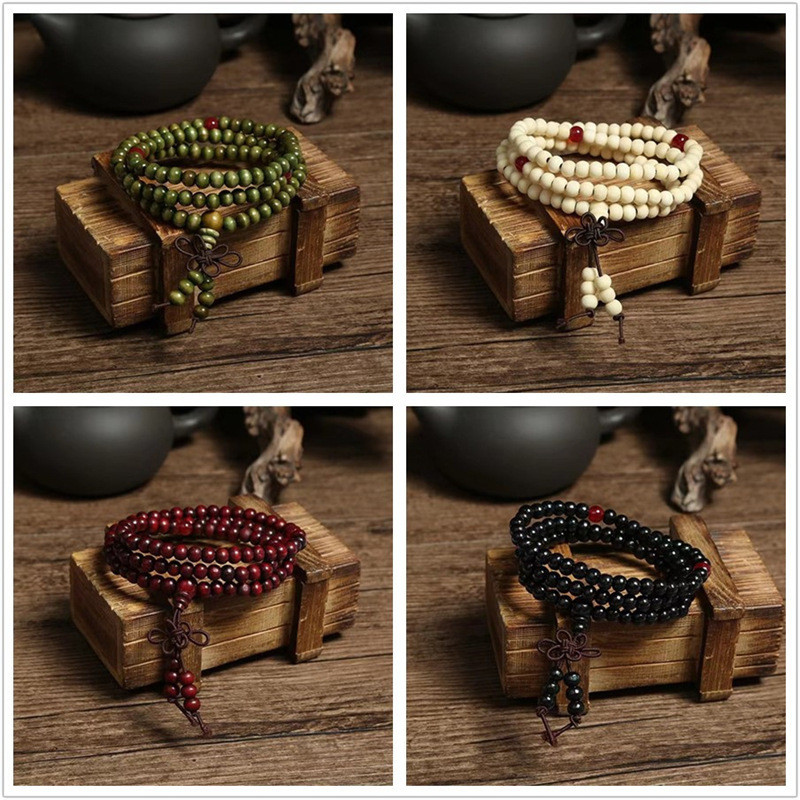 สร้อยข้อมือเลียนแบบไม้จันทน์พุทธ 108 เม็ด สไตล์ลูกปัดและลูกประคำ สำหรับทั้งผู้ชายและผู้หญิง