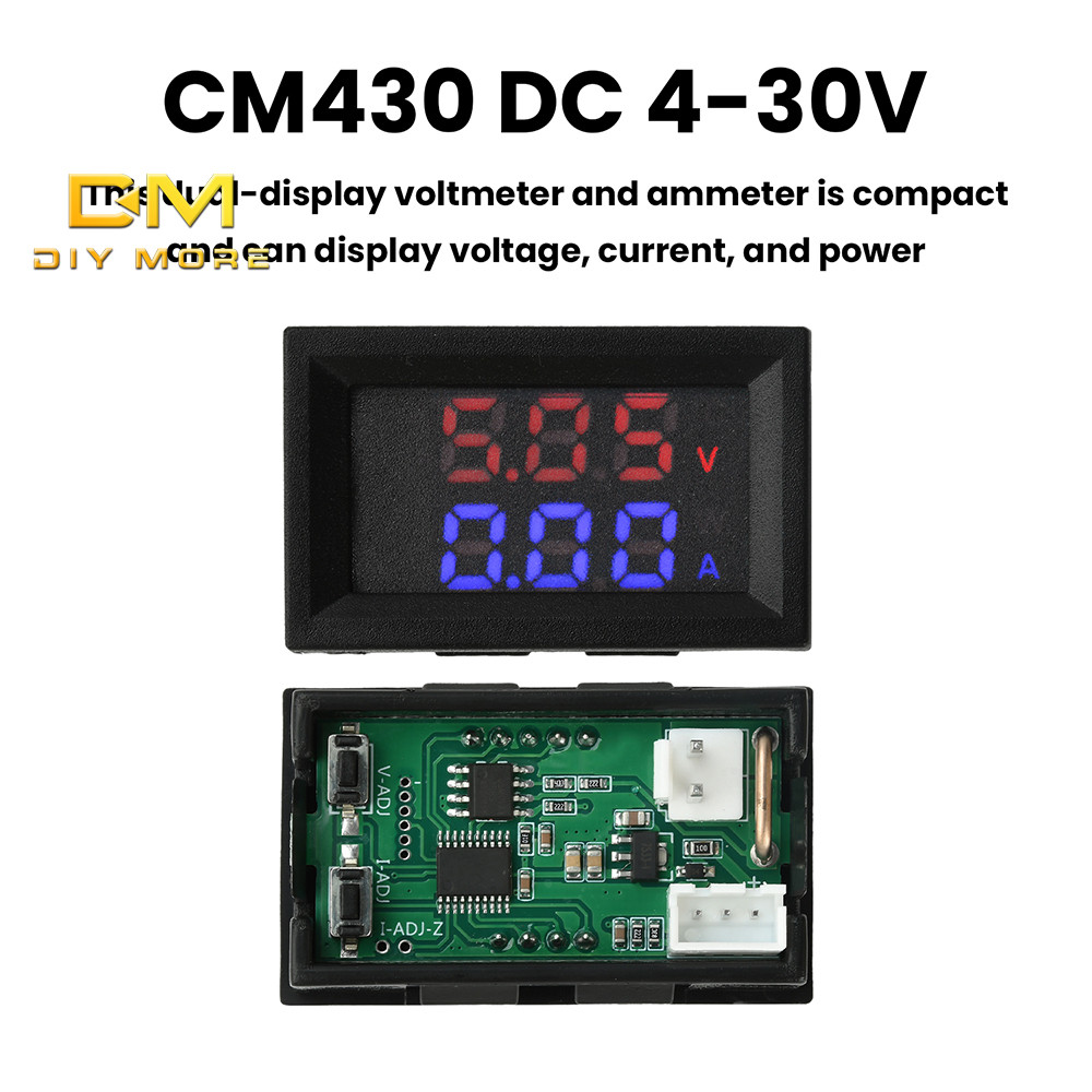 DIYMORE CM430 DC 4-30V 10A 0.28 นิ้ว LED Digital Display แรงดันไฟฟ้า กระแสไฟ และมิเตอร์ไฟฟ้า - การวัดทิศทางเดียว ปรับแรงดันและกระแสได้