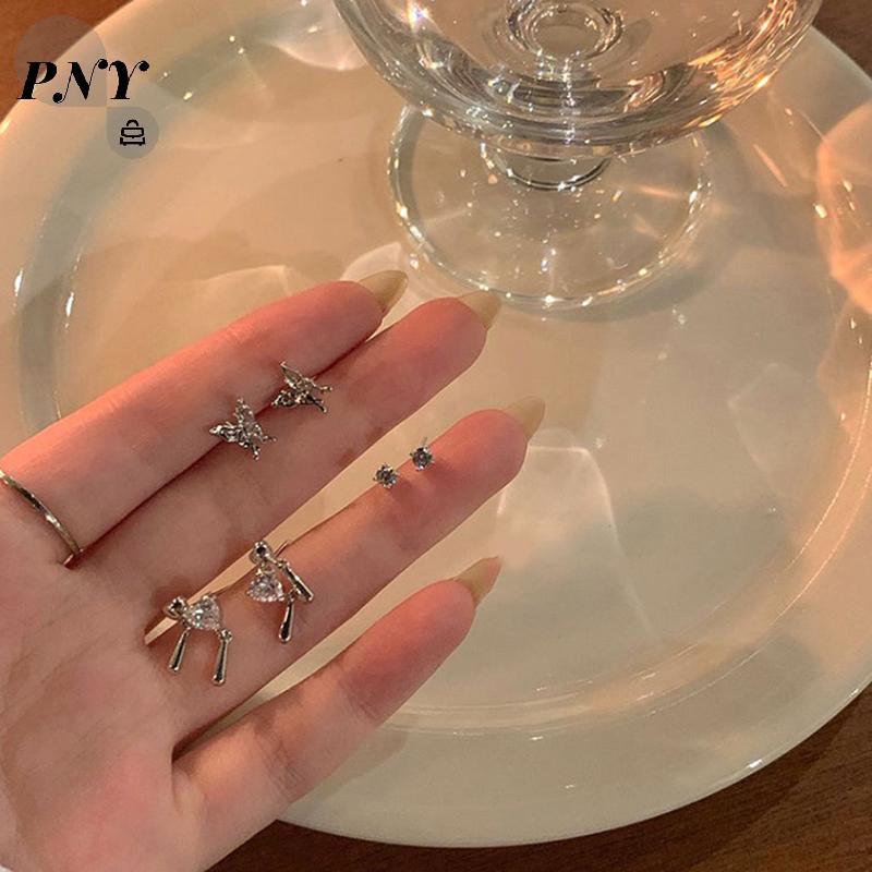 [PNY] 6 ชิ้น/เซ็ตแฟชั่นเกาหลี Vintage Silver สี Hoop ต่างหูสําหรับผู้หญิง Egirl อินเทรนด์ Grunge Aes