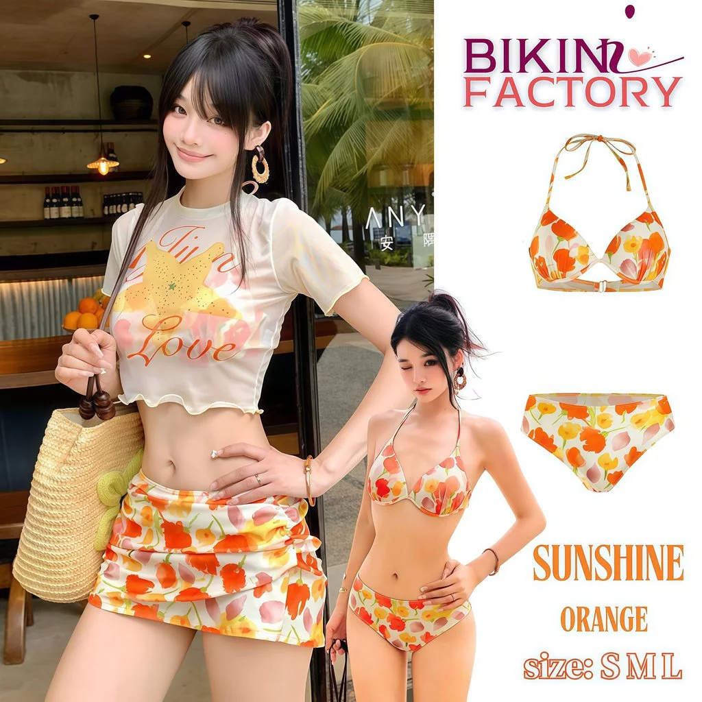BIKINI FACTORY บิกินี่ ชุดว่ายน้ำ bikini 4 ชิ้น เกาะอก beach มีฟองน้ำ สไตล์เซ็กซี่🍊 มีไซส์ S-L | น้ำหนัก 38-58 กก. Y095