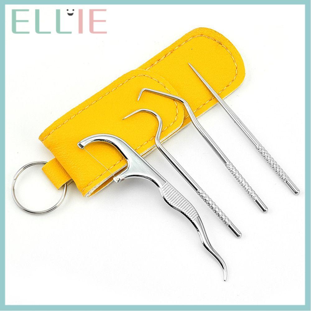 ELLIE 4PCS ไม้จิ้มฟันแบบใช้ซ้ําได้ Outdoor Picnic Camp Oral Care เครื่องมือทําความสะอาดช่องปาก