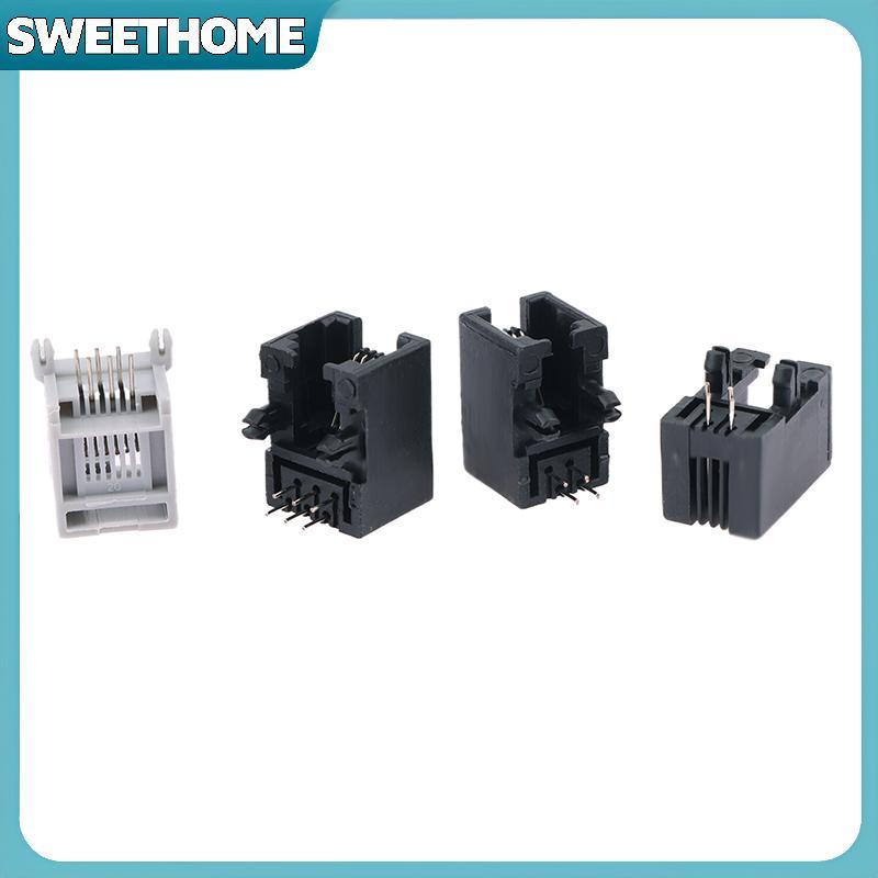 SWEETHOME 10PCS RJ11 โทรศัพท์ Soet โค้ง Pin 95001 4P4C 6P6C 6P4C หญิง Ja Pcb Connector โทรศัพท์ Soet