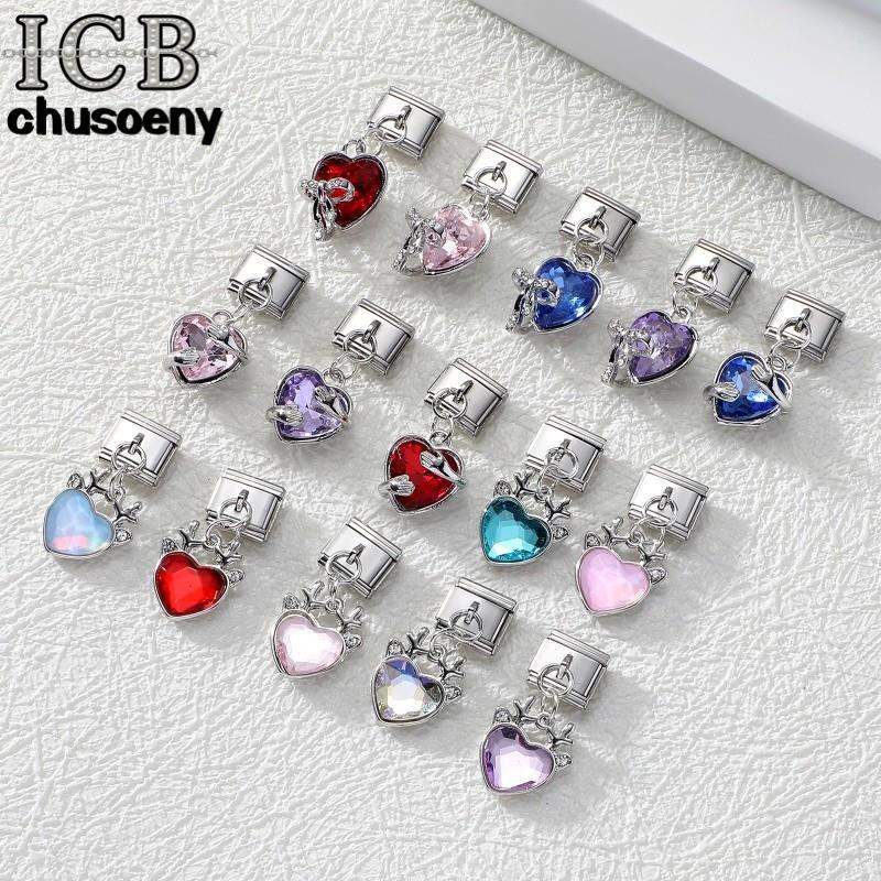 จี้เพชรและสร้อยข้อมือสไตล์อิตาเลียน สแตนเลส ขนาด 9 มม. เพิ่มความสวยงามด้วย charm และสามารถปรับแต่งได้เอง