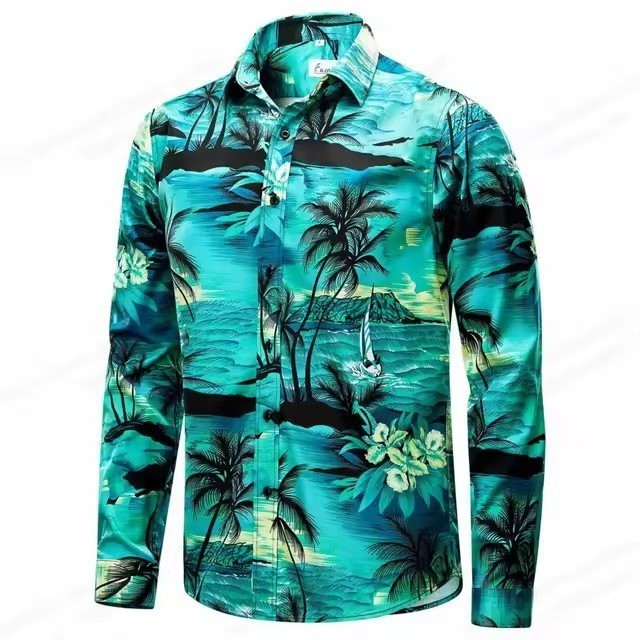 夏威夷椰子男士衬衫长袖D数码印花时尚舒适休闲海滩衬衫Hawaii Coconut Men's Shirt Long Sleeve D Digital Printbzwdkg12345零食旗舰店2026