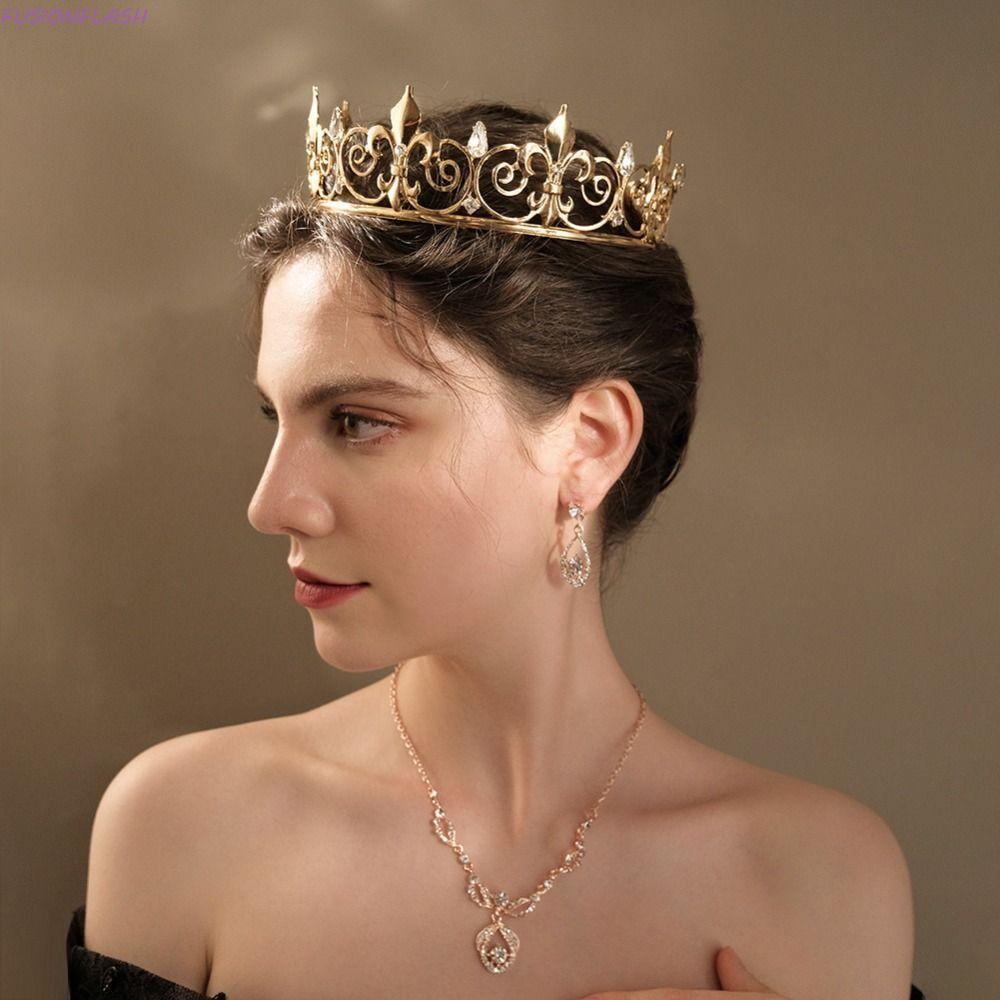 Fusionflash โลหะมงกุฎเจ้าชาย,สไตล์เกาหลีบาร์ Mitzvah Crown King Crown, ประณีตอุปกรณ์เสริมผมผม Hoop แถบคาดศีรษะรอบ Tiaras สาวของขวัญ