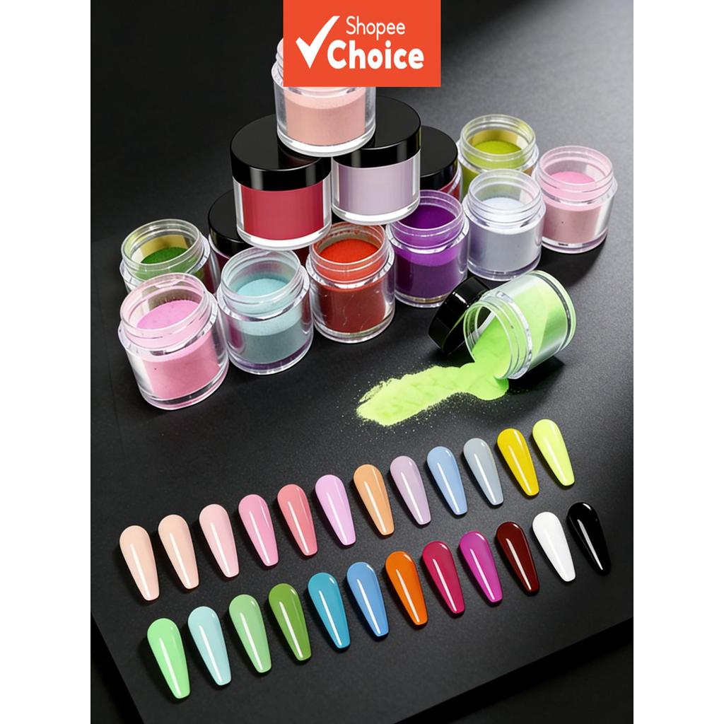 ผงอะคริลิคสีชมพูนู้ดขาว เซ็ต 24 สี | ชุดตกแต่งเล็บแบบ 3D ไฮกลอส & ต่อเล็บ ระดับมืออาชีพ