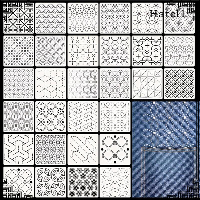 [Hatel] Sashiko Template Kit PET Stencil Geometric เย็บปักถักร้อยรูปแบบวาด Line สําหรับ