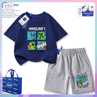 Kiddo Box สุดหล่อ กางเกงขาสั้นแขนสั้นฤดูร้อนตัวใหม่สำหรับเด็กชายและเด็กหญิงทั้งขนาดกลางและใหญ่