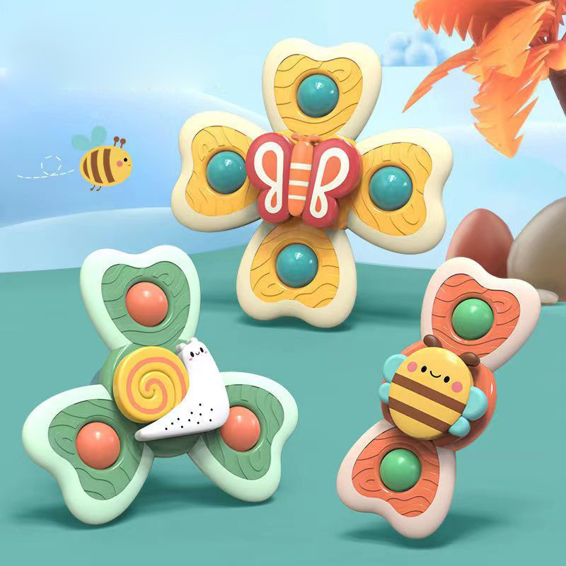 3 ชิ้นของเล่นอาบน้ําเด็ก Fidget Spiner Spinning Tops การ์ตูนดูดถ้วย Spinner ของเล่นเด็ก