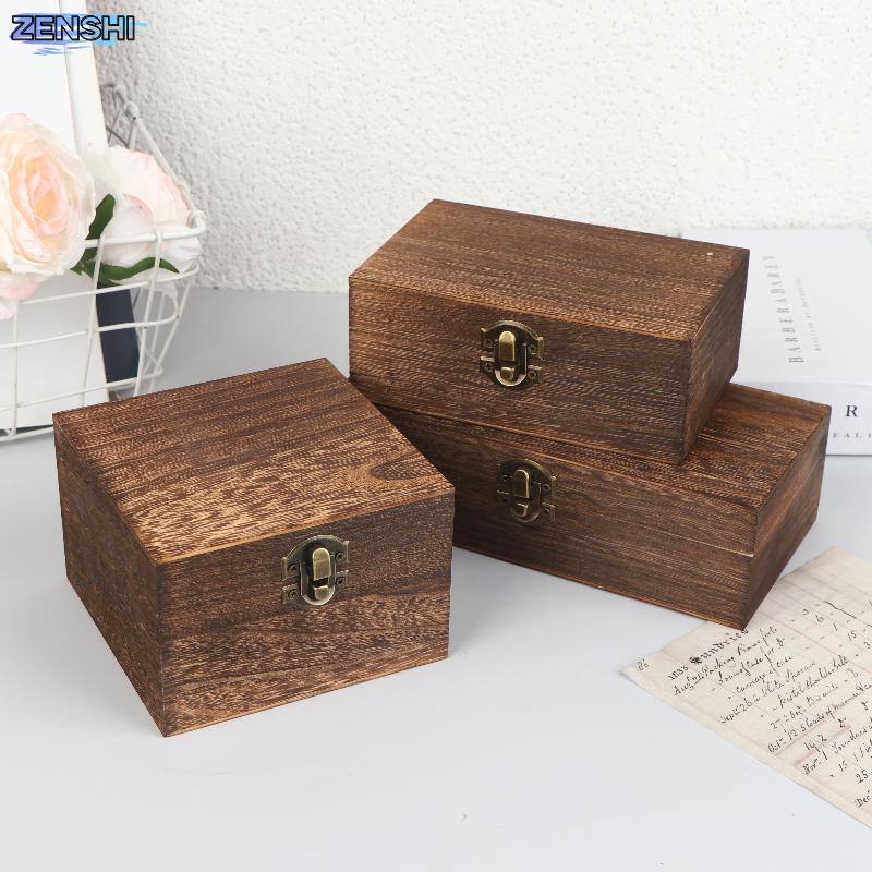 [Zen-t] กล่องไม้โบราณพร้อมฝาปิดบานพับสี่เหลี่ยมกล่องเก็บงานฝีมือ Jewellery สําหรับตกแต่งบ้าน DIY วันแม่ทํามือ