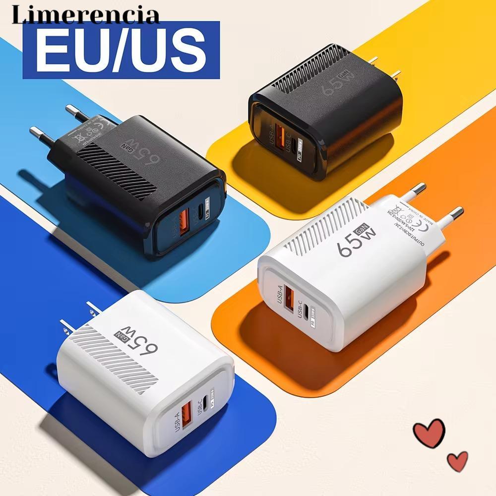 IFFINE 65W GaN ปลั๊กชาร์จ, USB A + C PD Type C อะแดปเตอร์ชาร์จโทรศัพท์, อุปกรณ์เสริม EU/US Fast Charging USB C Charger สําหรับ //