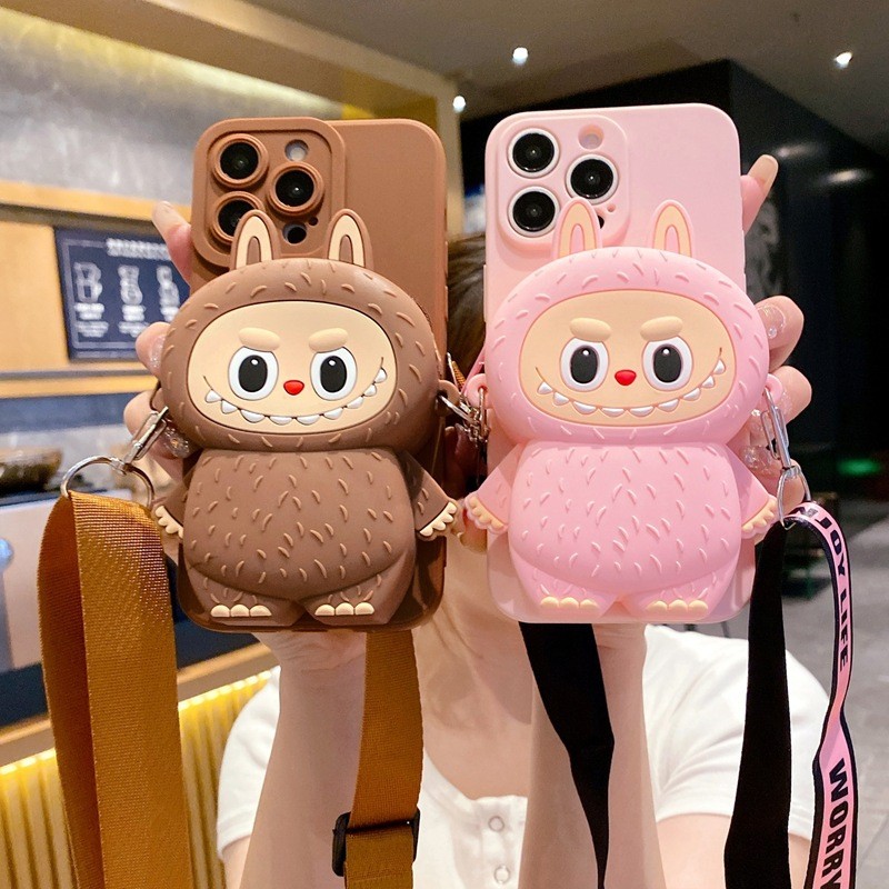 เหมาะสําหรับ Apple 16 เคสโทรศัพท์การ์ตูน Labu ผ้ากระเป๋าใส่เหรียญ iPhone17 Creative Diagonal Strap S