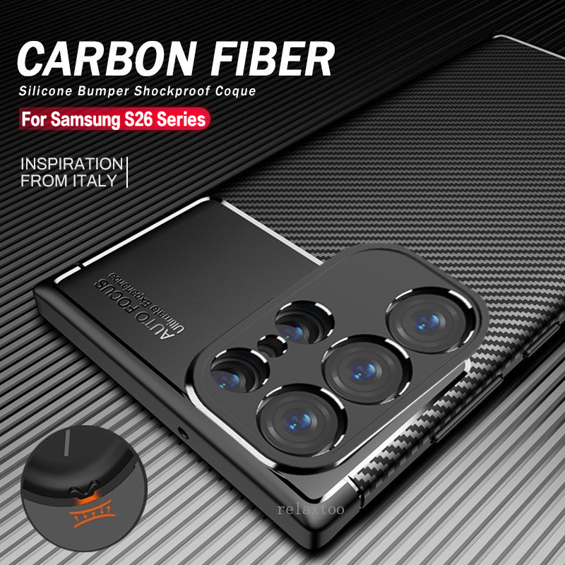 ปลอกสําหรับ Samsung Galaxy S26 Ultra Plus + FE S26Ultra S26 + S26FE S26Plus 5G Matte รูปแบบคาร์บอนไฟเบอร์ Soft TPU เคสโทรศัพท์ปกป้องกันกระแทกฝาหลังปลอก
