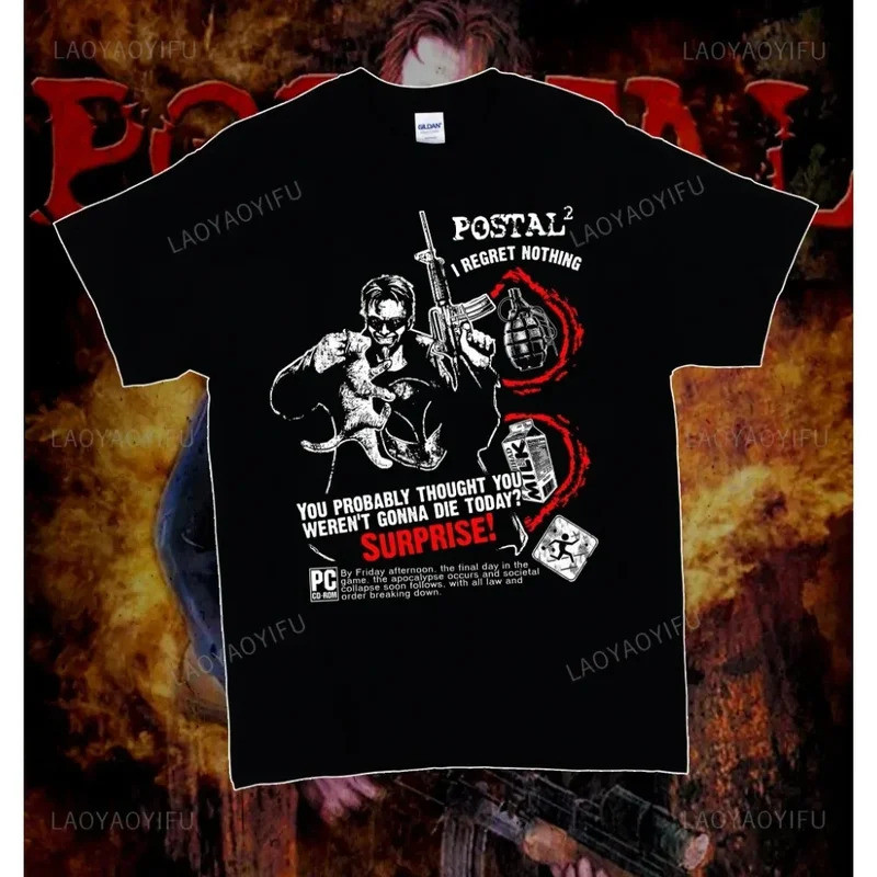 เสื้อยืด Postal Dude 2 Alien Running with Scissors Go ผ้าฝ้าย 100% เสื้อยืด Scissors Go Postal เสื้อ