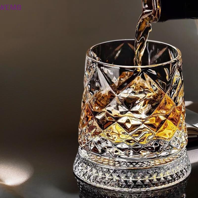 WEMB 2026 ใหม่แก้ววิสกี้หมุน Whisky แก้วฐานแก้ว 360 หมุนองศาคริสตัล Rum แก้วสําหรับ Cotail Party ดื่มใหม่