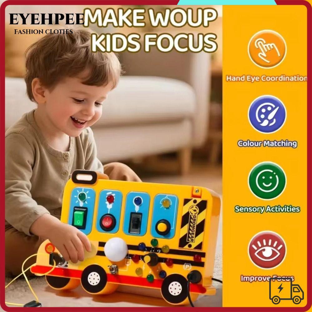 EYEHPEE LED รถสวิทช์ของเล่น,พร้อมสวิตช์ไฟเสียงเครื่องยนต์ที่สมจริง Interactive School Bus การเรียนรู