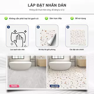 สติ๊กเกอร์ติดพื้น MORCART 11.8" x 11.8" กันน้ํา ติดตั้งง่าย สติ๊กเกอร์พื้น DIY ลายหินขัด เหมาะสําหรับห้องน้ํา ห้องครัว และผนัง มี 1 / 10 ชิ้น