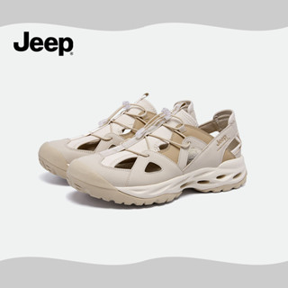 JEEP รองเท้าแตะลําลองผู้ชายหนังเย็บ Soft Sole Breathable กลา…