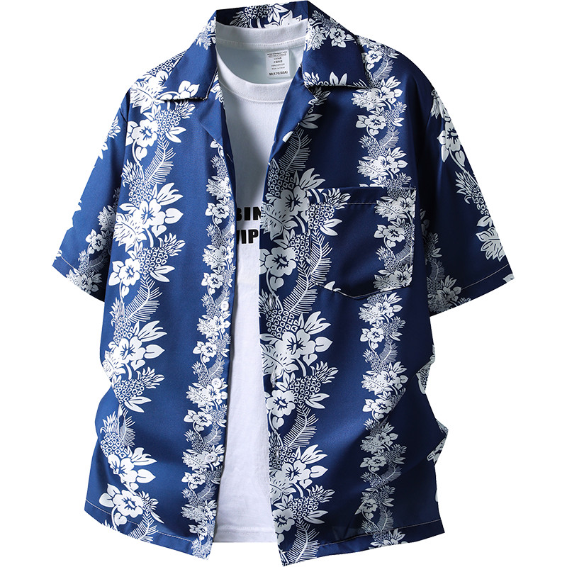 เสื้อลายดอกไม้สไตล์ฮาวายสำหรับผู้ชาย หน้าร้อน ทรงหลวมใส่ง่าย