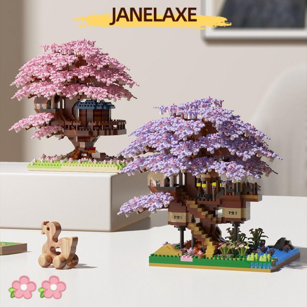 JANELAXE932JN ชุดอาคารต้นไม้บอนไซเชอร์รี่, ของขวัญ DIY Cherry Blossom Tree Building Block Kit, ดอกไม
