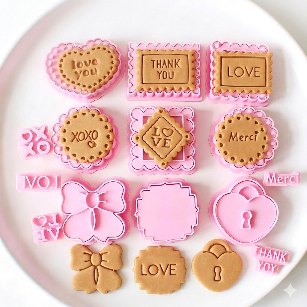แม่พิมพ์คุกกี้ความรักการ์ตูนวันวาเลนไทน์ DIY Stampcookie เครื่องตัดอุปกรณ์อบขนม