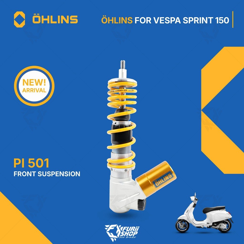 โช๊คหน้า - หลัง OHLINS Pi501 & Pi502 Vespa Sprint /Primavera150 ABS 2017-2025 กระปุกเฉียง