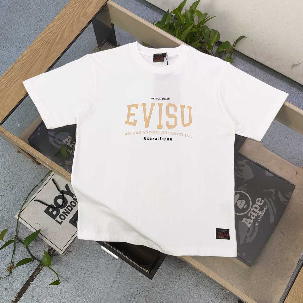EVISU/God of Fortune 2026 6XL คลาสสิกรอบคอแขนสั้นเสื้อยืดผู้ชายผู้หญิงขนาดใหญ่รอบคอ Raglan Sleeve Pu
