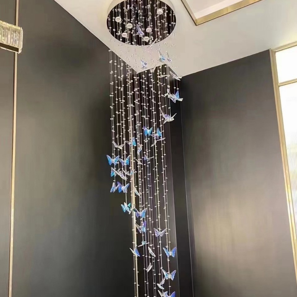 Butterfly Crystal Staircase Chandelier Villa Duplex Staircase Light Long Chandelier Shop Exhibition 