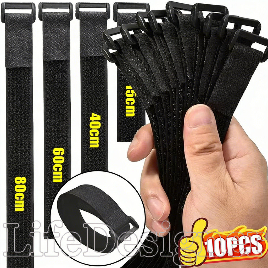 [LifeDesigner] 15/4/60/80 ซม. Hook and Loop Nylon Strap-Reusable Black Fastening Cable Tie Organizer - Multipurpose Seduction Winder Tape Protector
