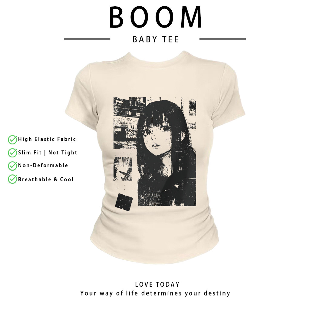 COD（จัดส่งภายใน 24 ชั่วโมง）เสื้อสาวอวบ เสื้อครอปท็อป แขนสั้น babytee สไตล์เกาหลี y2k T-shirt  M22