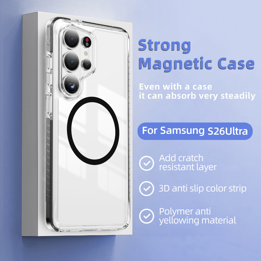 สีดําโปร่งใส TPU อะคริลิค 2-in-1 ไร้สายชาร์จกันกระแทกสําหรับ Samsung S26 S26Edge S26 25 S23S24 Ultra Galaxy S26 S25 S24 S23 Plus 5G S25FE กรณี