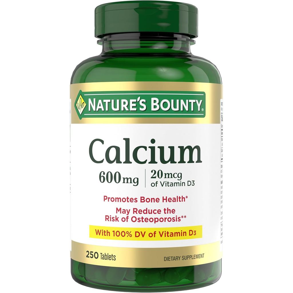 Nature's Bounty Calcium Carbonate & Vitamin D, Supports Immune Health & Bone Health, 600mg Calcium &