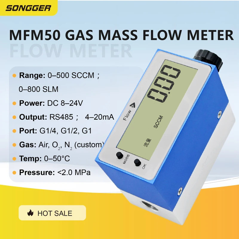 MEMS Digital Gas Mass Flow Meter RS485 4-20mA สําหรับ H2 เขา CH4 O2 N2 Precision Flow วัด