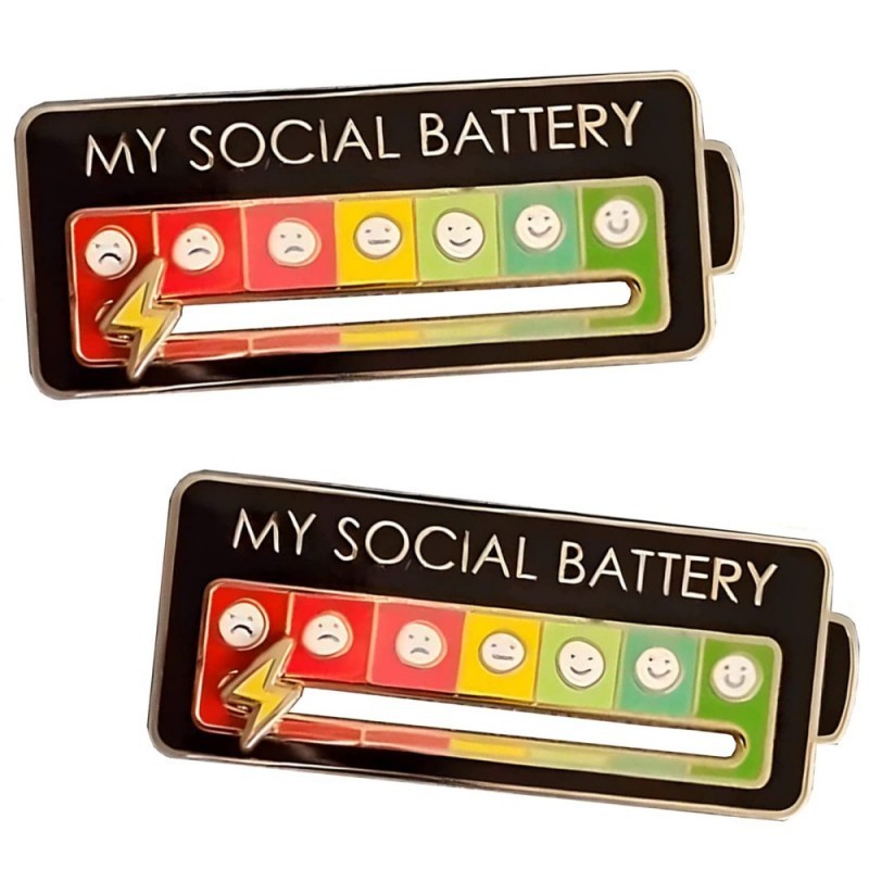 Spot Goods#Social Battery Brooch, Emotion Power Pendant, Metal Enamel Badge, Rotating Wheel, Bag Pin