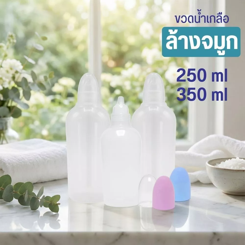 ขวดน้ำเกลือล้างจมูก ทรงใหม่! บรรจุ 250/350 ml บีบง่าย ฝามี3สี เลือกสีได้ by innotrend
