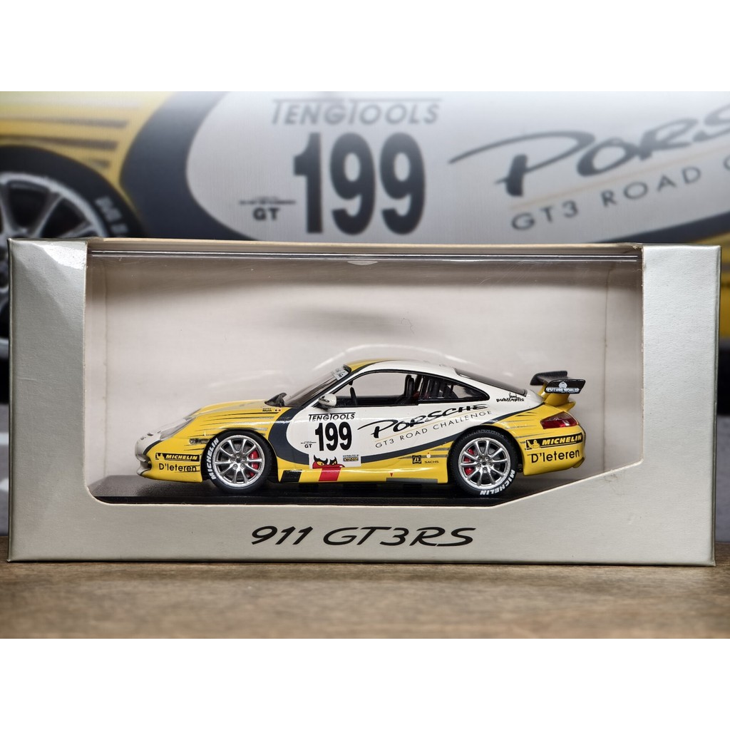 1/43 โรงงานเดิม Porsche 911 (996) GT3 RS #199 Rallye GT3 Road Challenge Mini Cut OEM, ผื่นเล็กน้อยเร