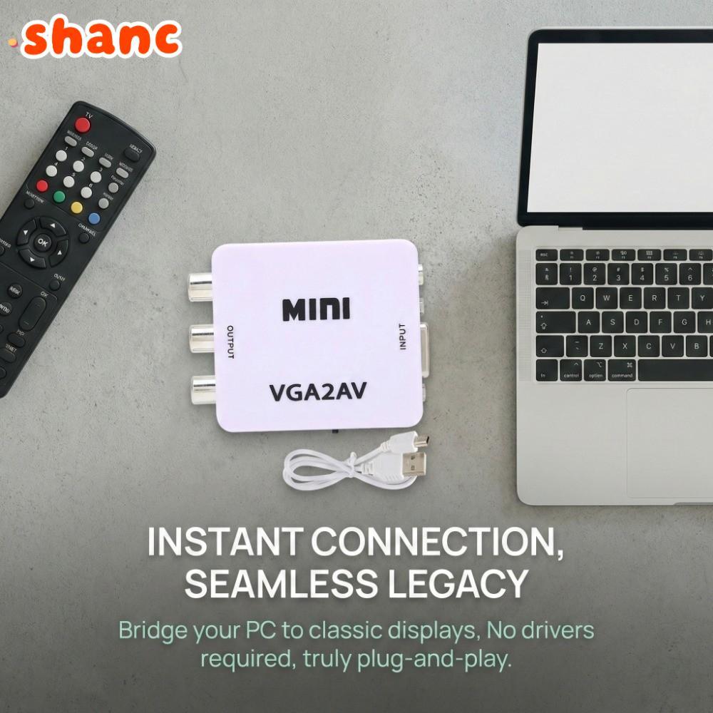 SHANC Mini VGA เป็น AV Converter, พร้อมสายเคเบิลข้อมูล HD 1080P HD Video Converter, Plug and Play Au