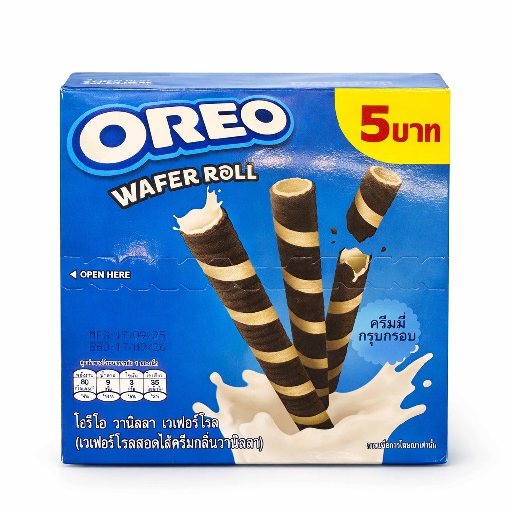 [1กล่อง12ซอง] Oreo โอรีโอ้ เวเฟอร์ โรล สอดไส้ครีมกลิ่นวานิลลา ขนาด 216กรัม