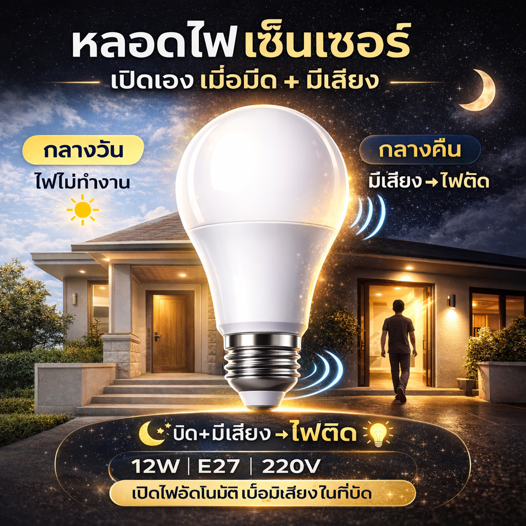 หลอดไฟ LED Light Sensor 12W ขั้ว E27 เปิดปิดอัตโนมัติ