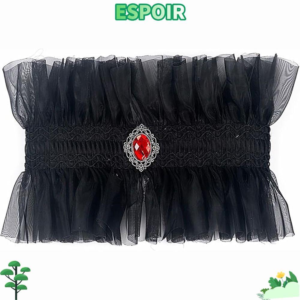 IESPOIRHA Gothic Collar, Ruffle Victorian Style Lace Jabot Collar, คอเครื่องประดับอัญมณีตกแต่งสีดําส