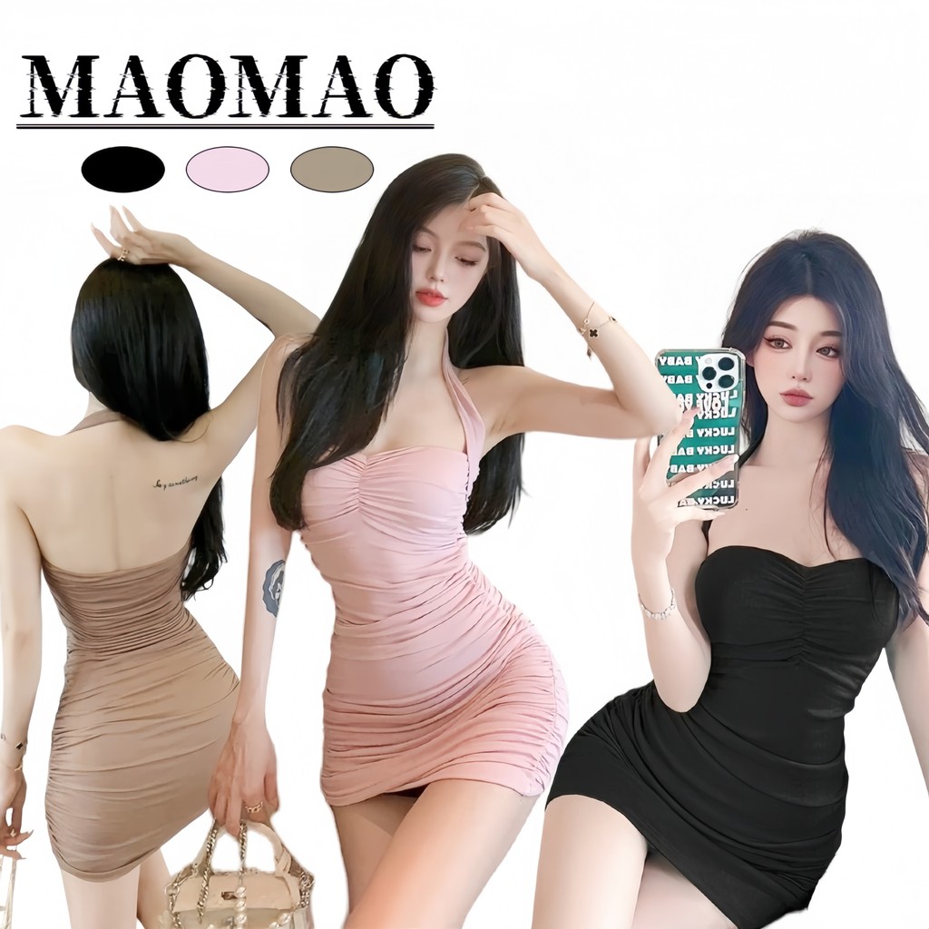 💜Maomao💜​​พร้อมส่ง ชุดมินิเดรส สายคล้องคอ คาวาอี้ ดีเทลขอบหย่นๆ "FY2210"