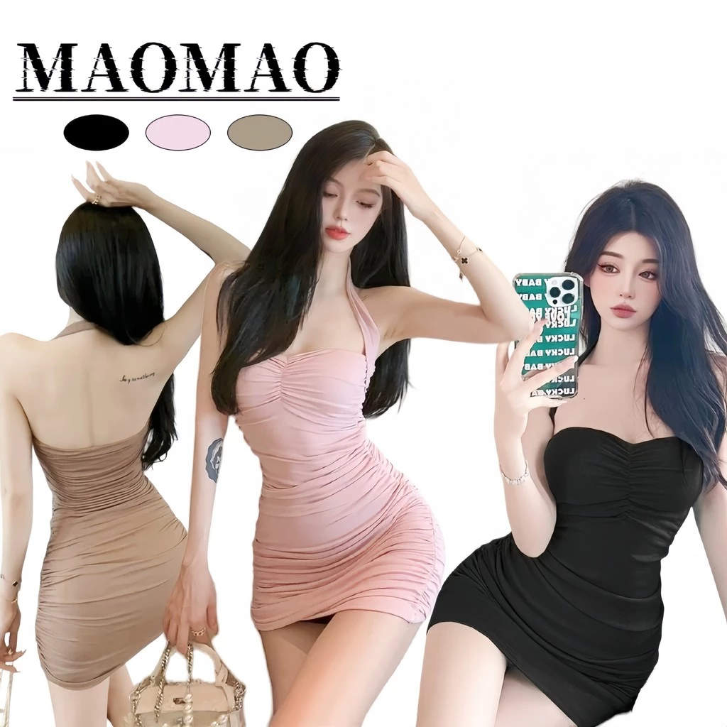 💜Maomao💜​​พร้อมส่ง ชุดมินิเดรส สายคล้องคอ คาวาอี้ ดีเทลขอบหย่นๆ "FY2210"