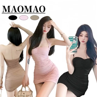 💜Maomao💜​​พร้อมส่ง ชุดมินิเดรส สายคล้องคอ คาวาอี้ ดีเทลขอบหย่นๆ "FY2210"
