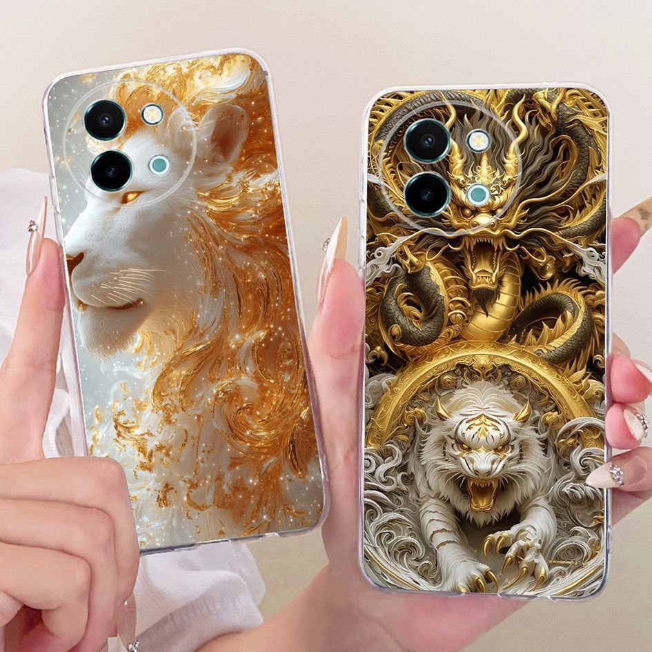 การ์ตูนสําหรับ Vivo Y38 Y58 5G Y200i Y200t เคสโทรศัพท์ Cool Dragon Lion ซิลิโคนใส Funda สําหรับ Vivo